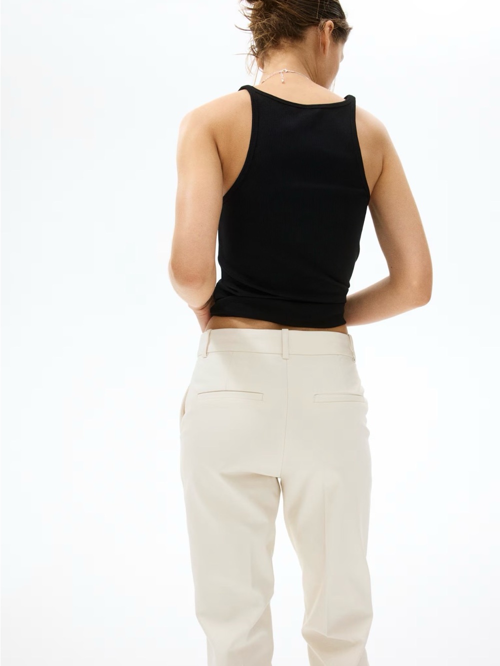 Women's Cropped Straight Pants in Light Beige - Picture 2 of 3